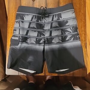 Men's Sonoma Swim Suit Shorts Trunks Lined Black Palm Hawaiian Large